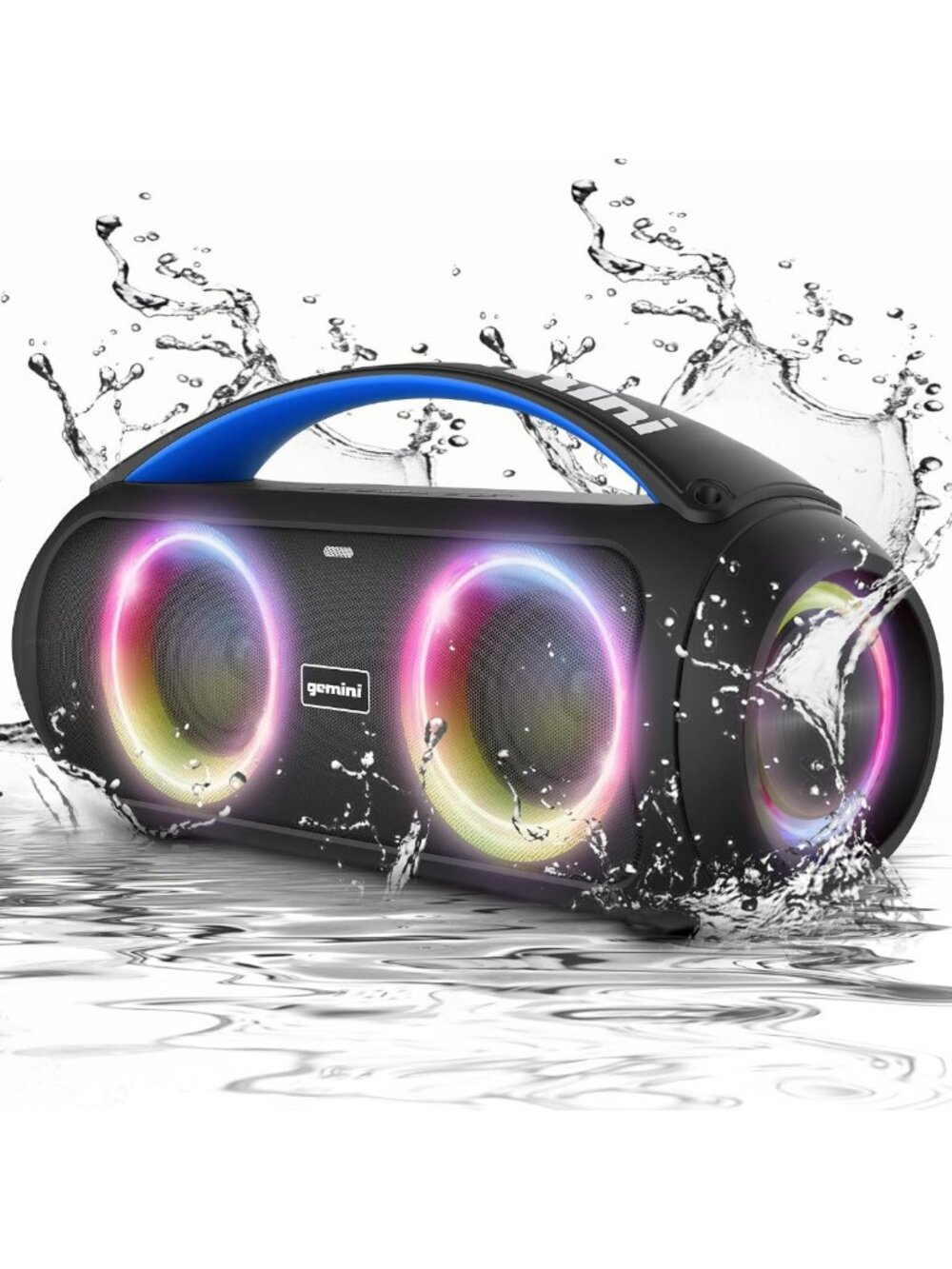 Portable Bluetooth Boombox Speaker with LED Lights, FM Radio, 7-Hour Battery